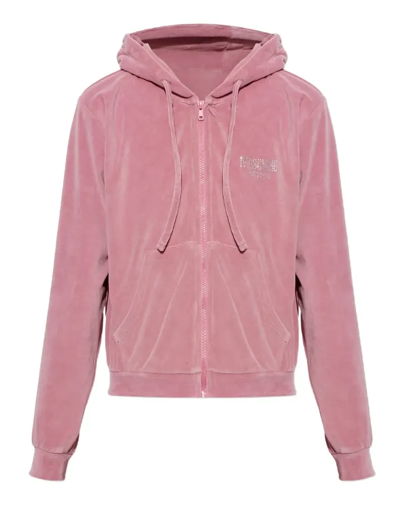 Moschino Active rhinestone-logo zip-up hoodie - Rosa Rosa