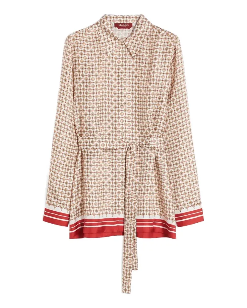 Max Mara geometric-print belt-detail silk shirt - Nude Nude