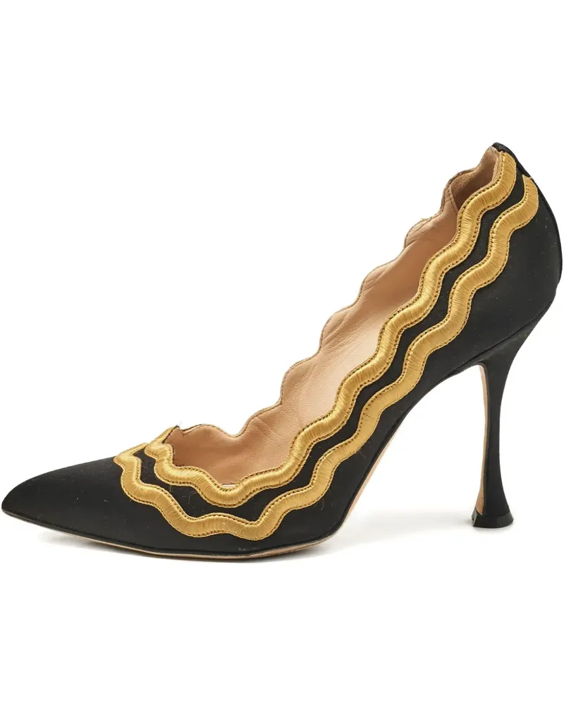 Manolo Blahnik Pre-owned Satin Wave Pumps mit Stickerei 110mm - Schwarz Schwarz