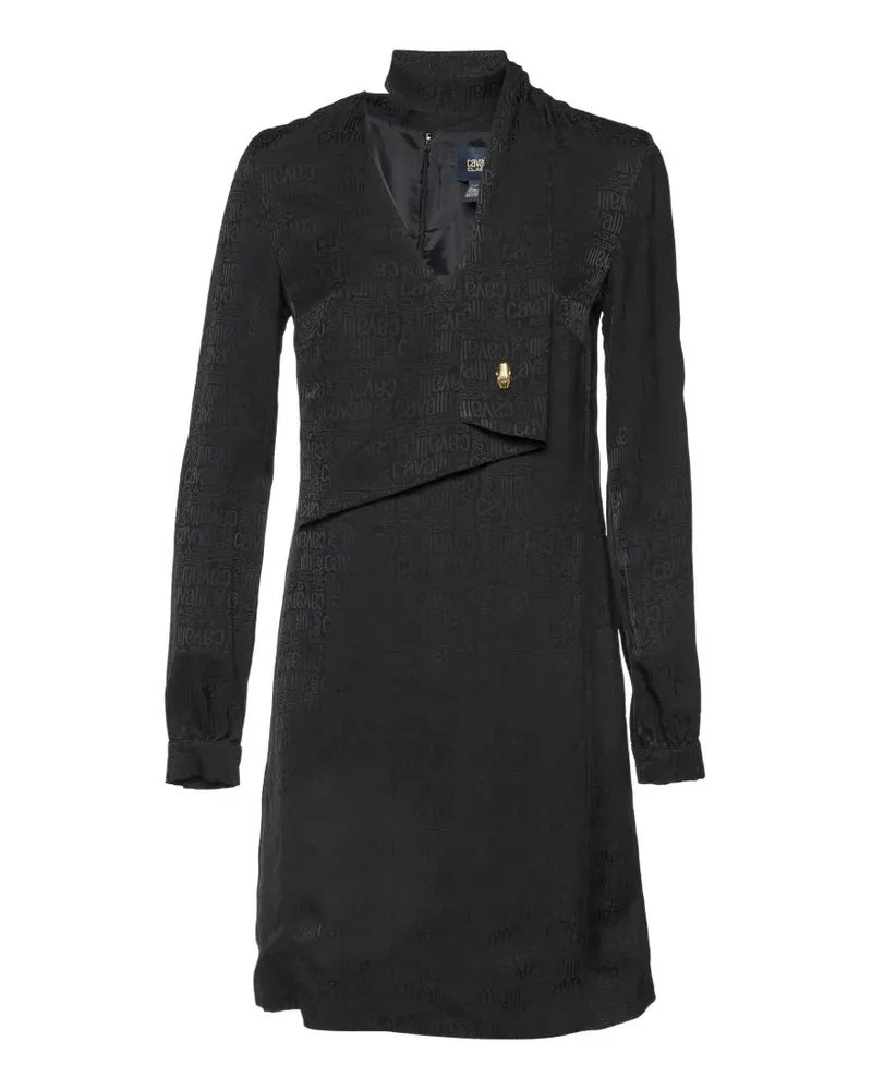 Roberto Cavalli logo-pattern long-sleeve V-neck dress - Schwarz Schwarz