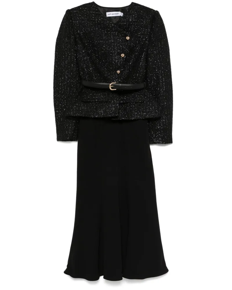 Self-Portrait Asymmetrisches Bouclé-Midikleid - Schwarz Schwarz