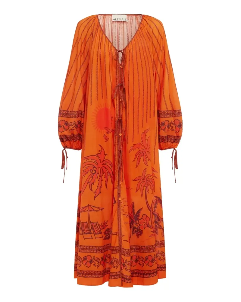 ALEMAIS Boathouse Midikleid mit grafischem Print - Orange Orange