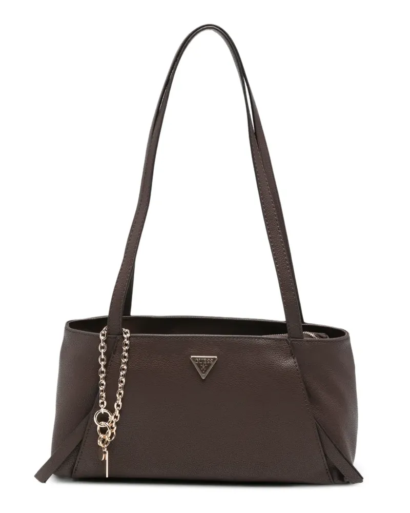 Guess Gekörnte Schultertasche mit Logo-Schild - Braun Braun