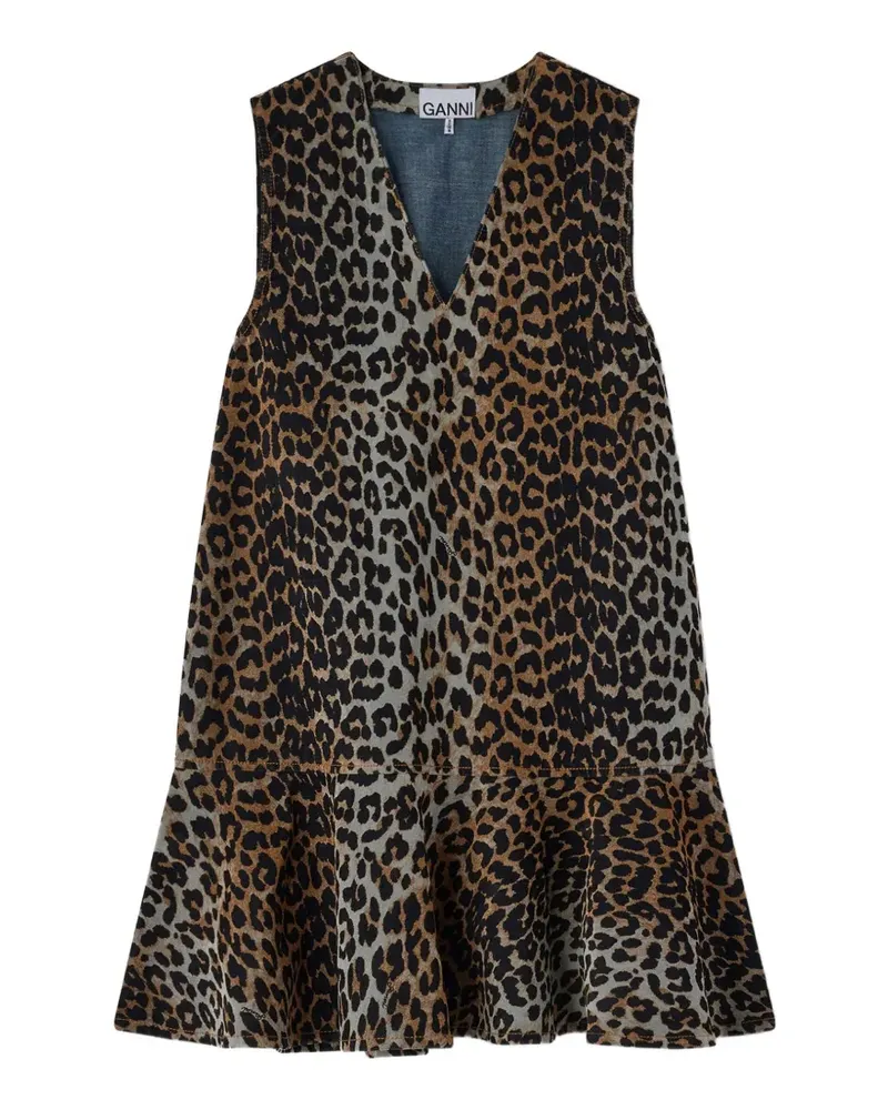 Ganni leopard denim mini dress - Schwarz Schwarz