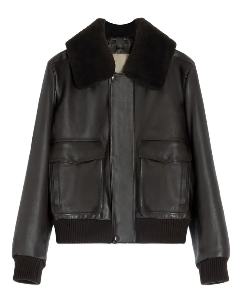 Christophe Lemaire Lederjacke mit Lammlederrevers - Schwarz Schwarz
