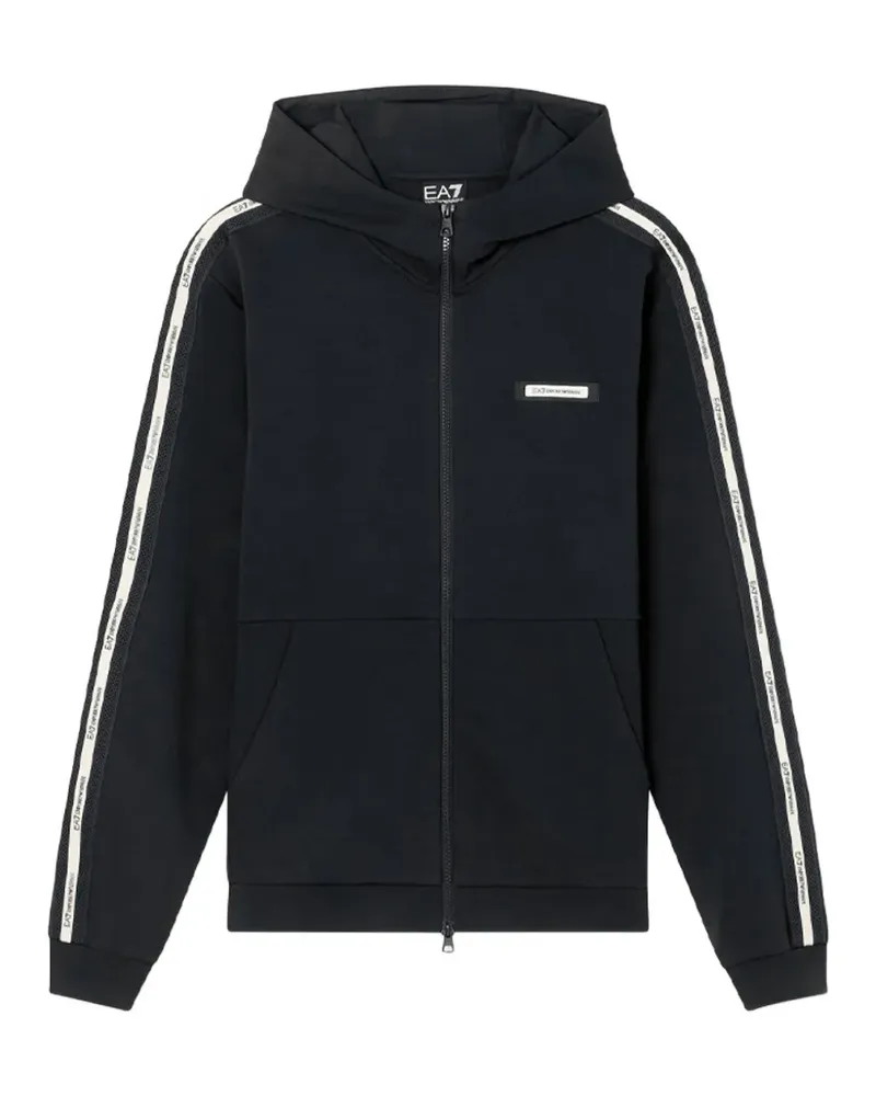 EA7 Kapuzenjacke mit Logo-Streifen - Schwarz Schwarz