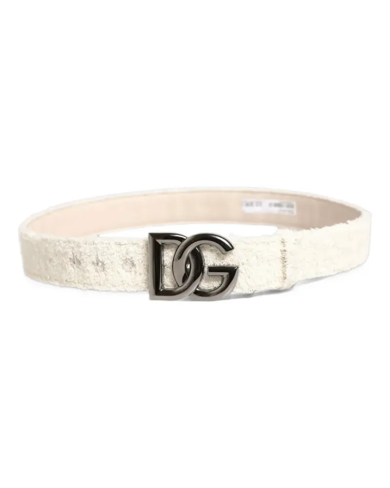 Dolce & Gabbana white cotton-fleece DG-Logo metal-buckle belt - Nude Nude