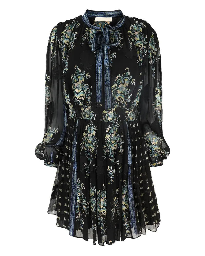 Ulla Johnson Langärmeliges Neckholder-Minikleid mit Paisley-Print - Schwarz Schwarz