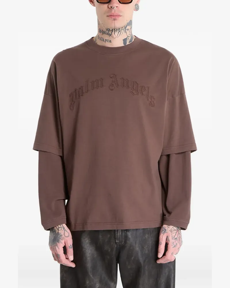 Palm Angels logo-embroidered layered T-shirt - Braun Braun