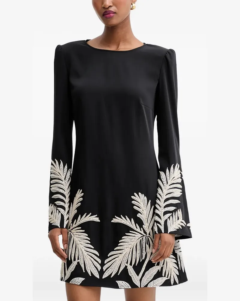 Guess Verziertes Minikleid mit Blatt-Print - Schwarz Schwarz