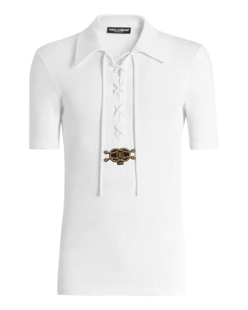 Dolce & Gabbana Serafino Hemd aus Baumwoll-Interlock - Weiß Weiß