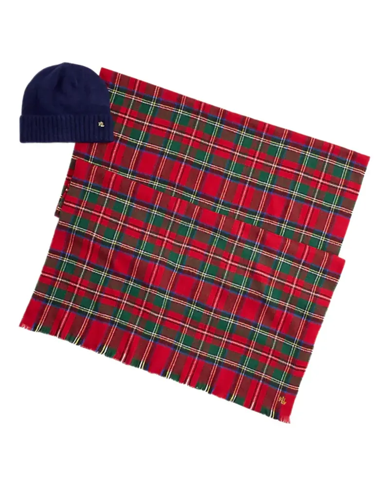Ralph Lauren tartan logo-detail beanie hat scarf set - Rot Rot