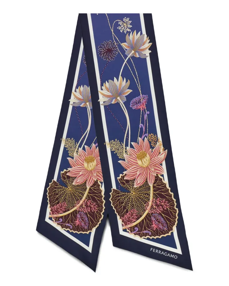 Ferragamo Water Lily printed silk scarf - Blau Blau