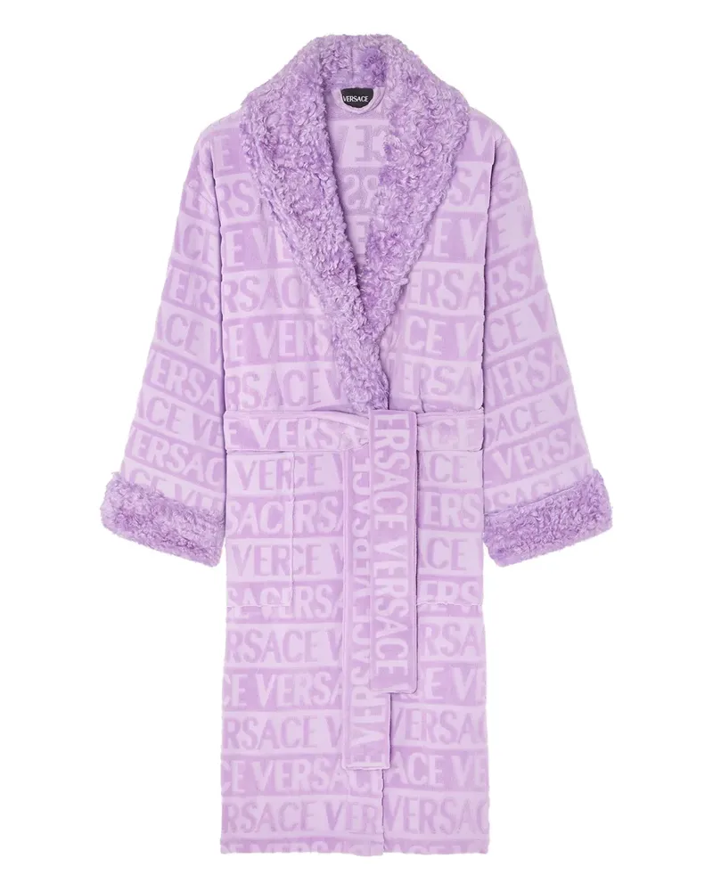 Versace Fleece-Morgenmantel mit Jacquard-Logo - Violett Violett