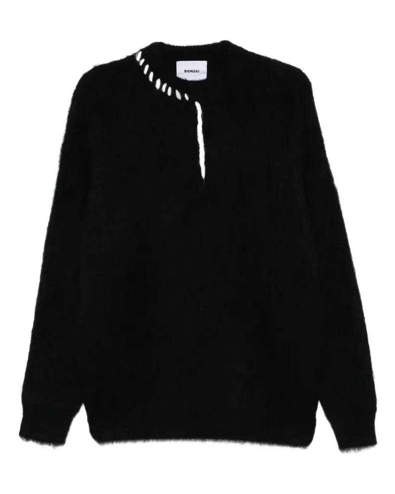 BONSAI Rundhals-Pullover mit Mohairdetail - Schwarz Schwarz