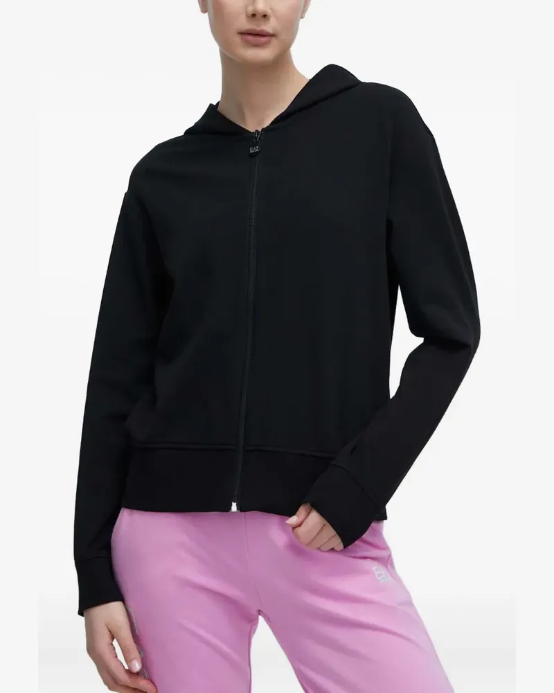 EA7 Kapuzenjacke mit Logo-Print - Schwarz Schwarz
