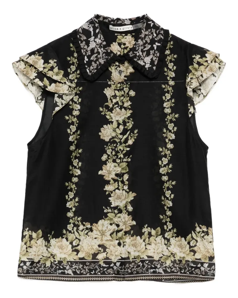 Alice + Olivia ruffled floral top - Schwarz Schwarz