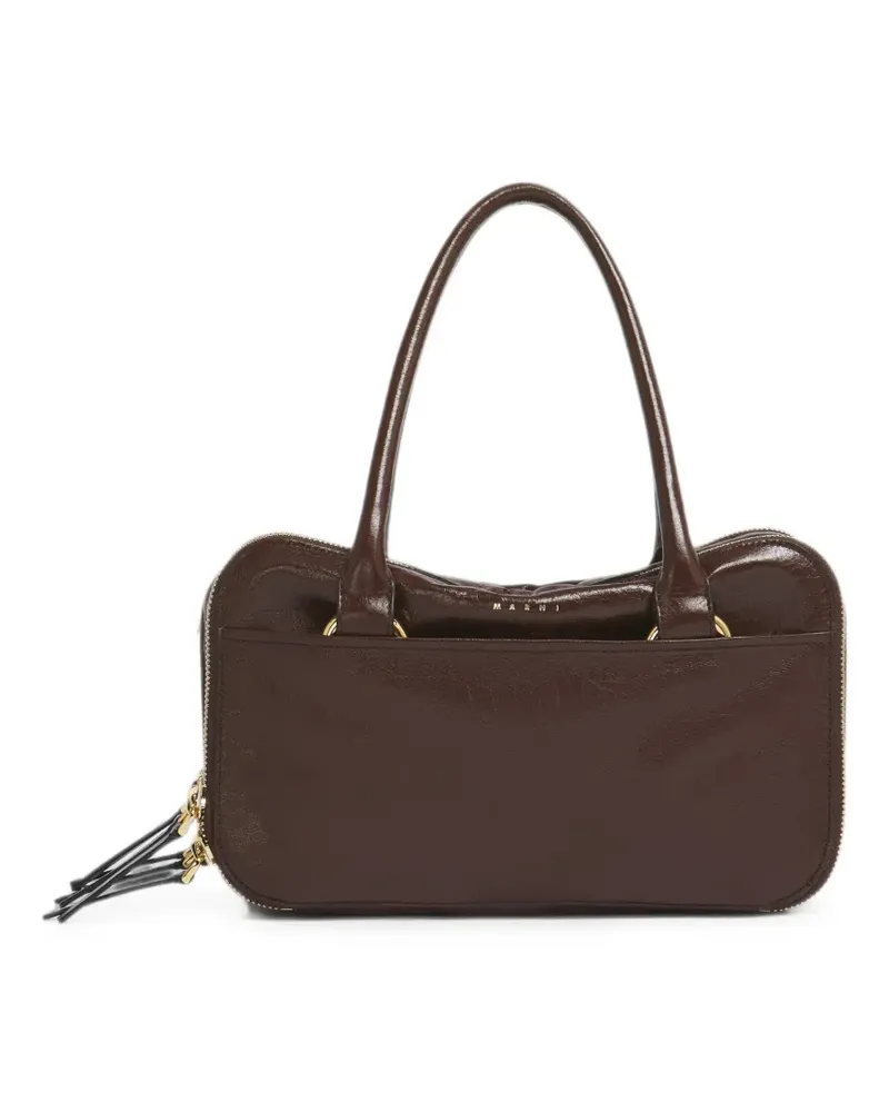 Marni Kleine Boxyne Tasche aus braunem Leder Braun