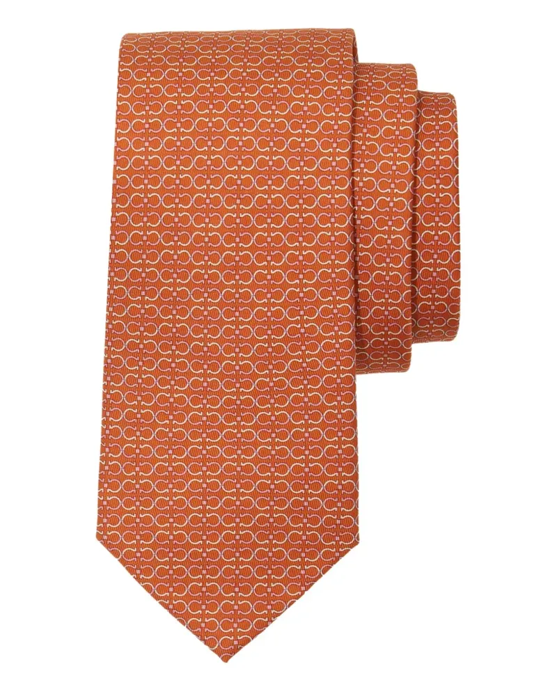 Ferragamo Seidenkrawatte mit Gancini-Print - Orange Orange