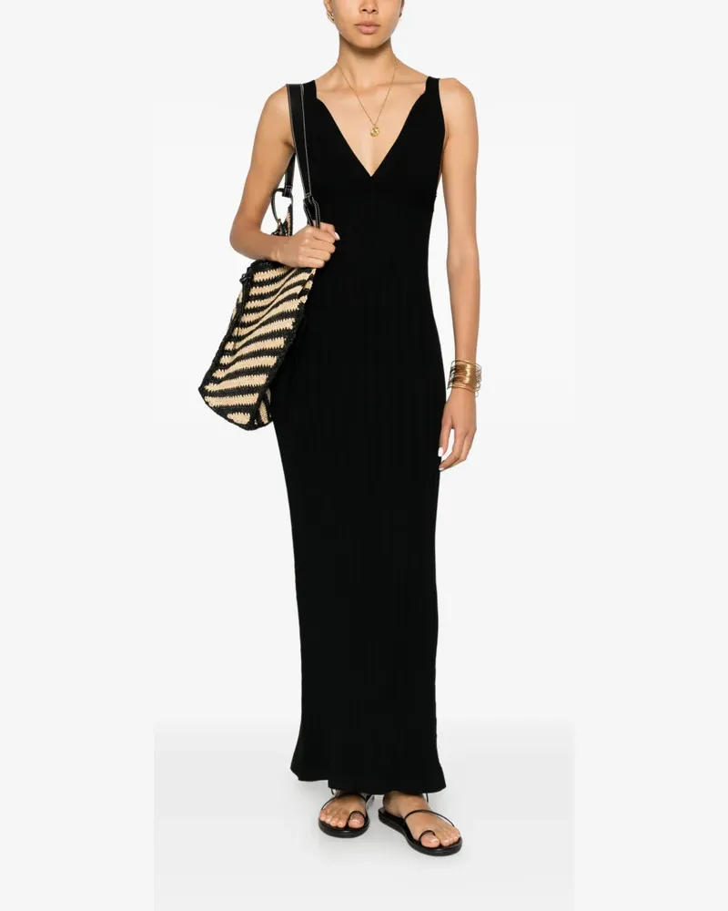 PENCE Mia ribbed-knit V-neck maxi dress - Schwarz Schwarz