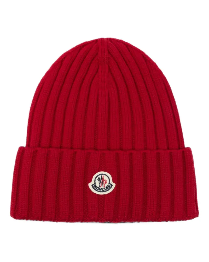Moncler logo-patch ribbed-knit beanie hat - Rot Rot