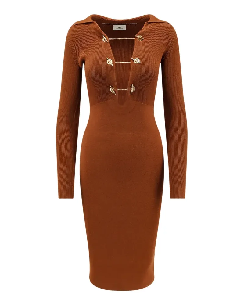 Elisabetta Franchi ribbed-knit toggle-fastening midi dress - Braun Braun