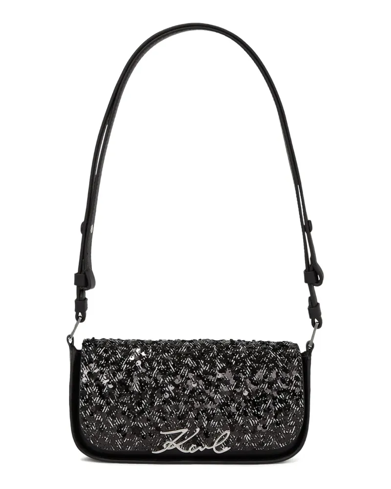 Karl Lagerfeld Schultertasche mit Fischgrätenmuster - Schwarz Schwarz