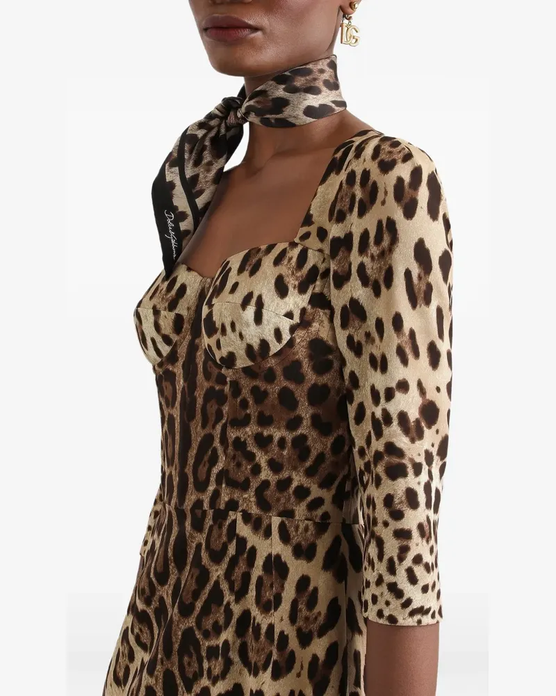 Dolce & Gabbana Charmeuse-Kleid mit Leo-Print - Nude Nude