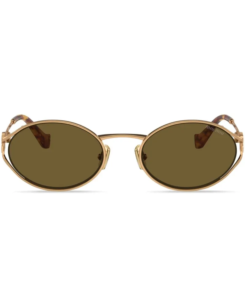 Miu Miu Sonnenbrille mit Logo-Schild - Gold Gold
