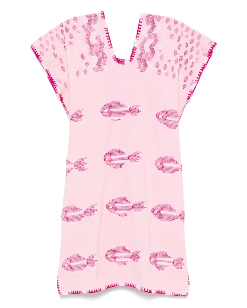 Pippa Holt Minikleid mit White Fish-Print - Rosa Rosa