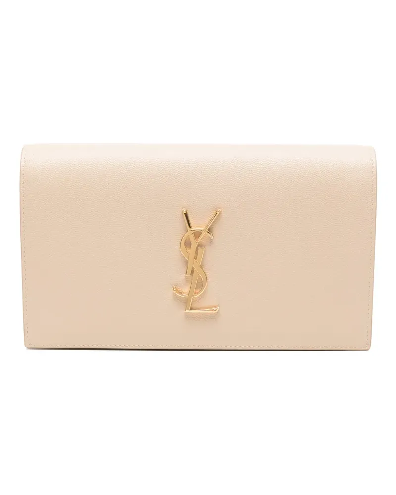 Saint Laurent logo-plaque clutch bag - Nude Nude