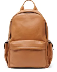 Brunello Cucinelli Rucksack aus Leder mit Logo-Prägung Nude