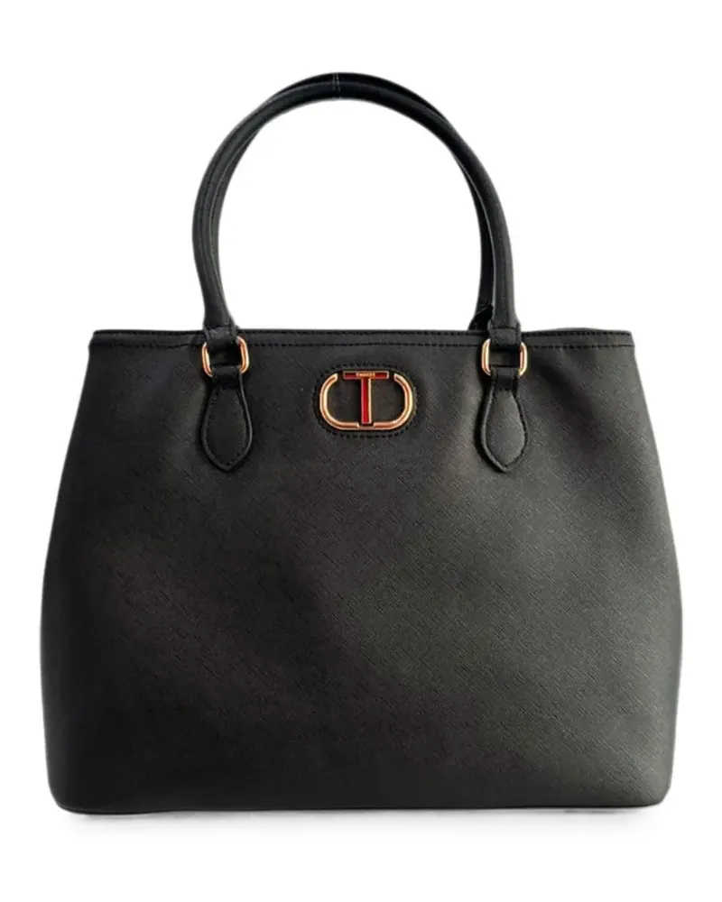 Twin-Set Schultertasche mit Logo-Schild - Schwarz Schwarz