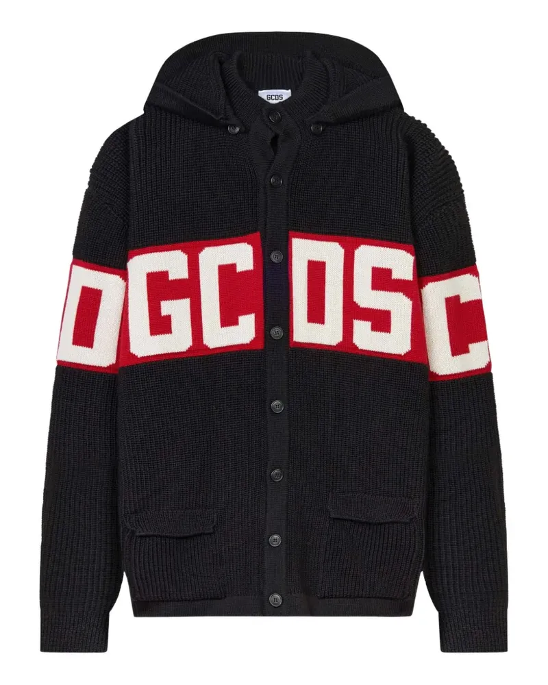 GCDS Hoodie aus Rippstrick mit Logo-Band - Schwarz Schwarz