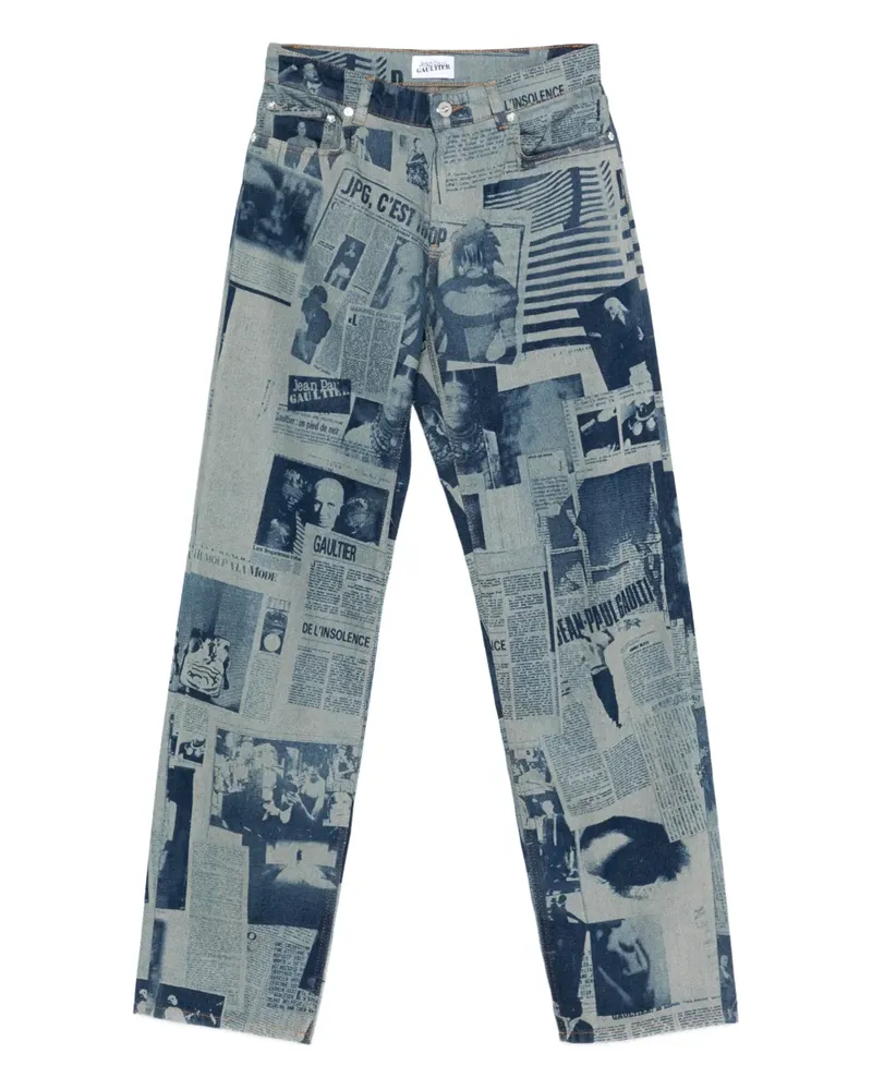 Jean Paul Gaultier newspaper-print straight jeans - Blau Blau