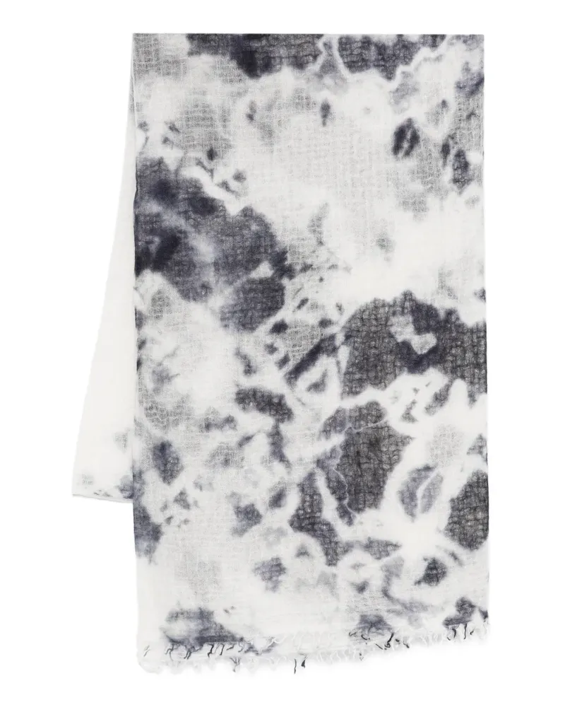 Suzusan Schal in Batikoptik mit Fransen - Weiß Weiß