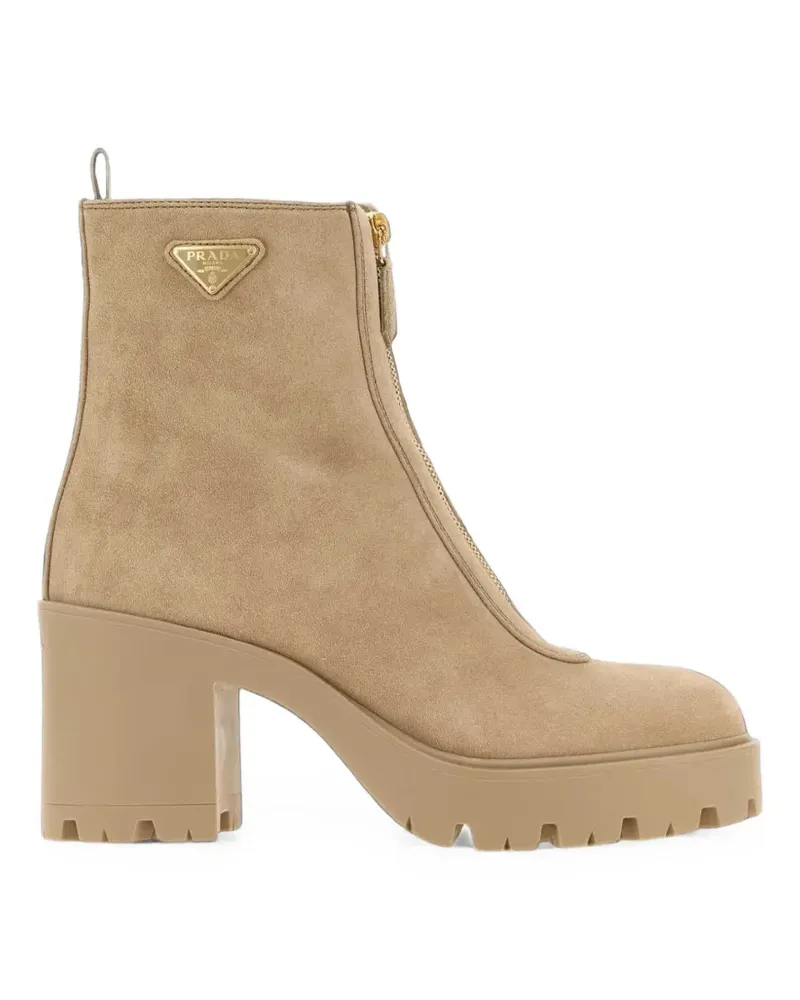 Prada logo-plaque front-zip ankle boots - Nude Nude