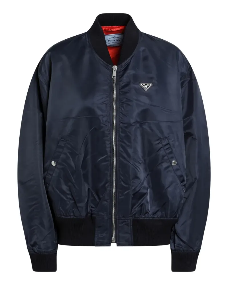 Prada logo-plaque bomber jacket - Blau Blau