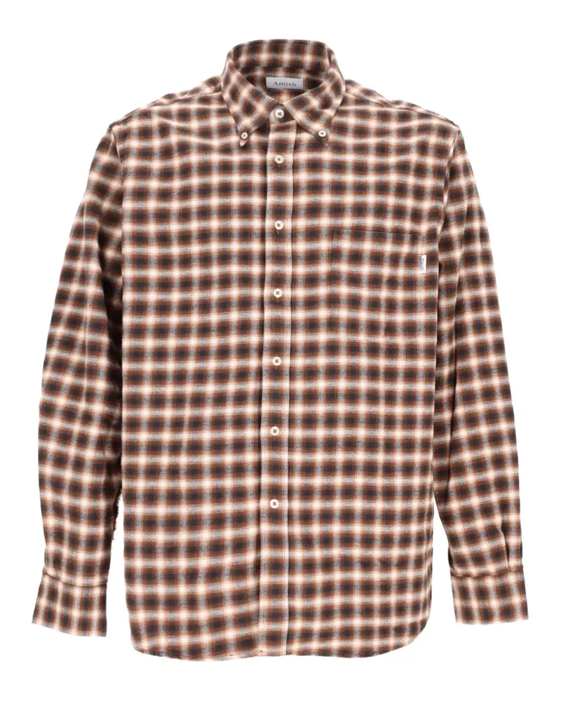 Amish America Hemd mit Karomuster und Button-down-Kragen - Braun Braun
