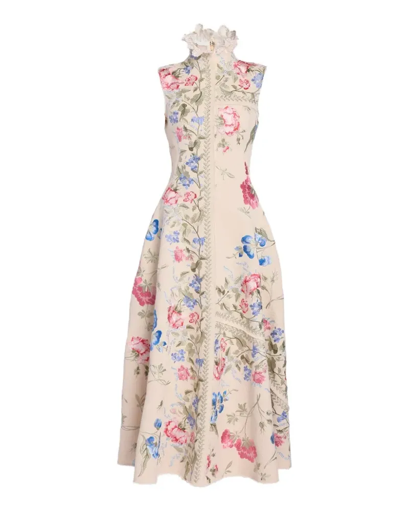 Erdem floral-print lace-trim dress - Nude Nude