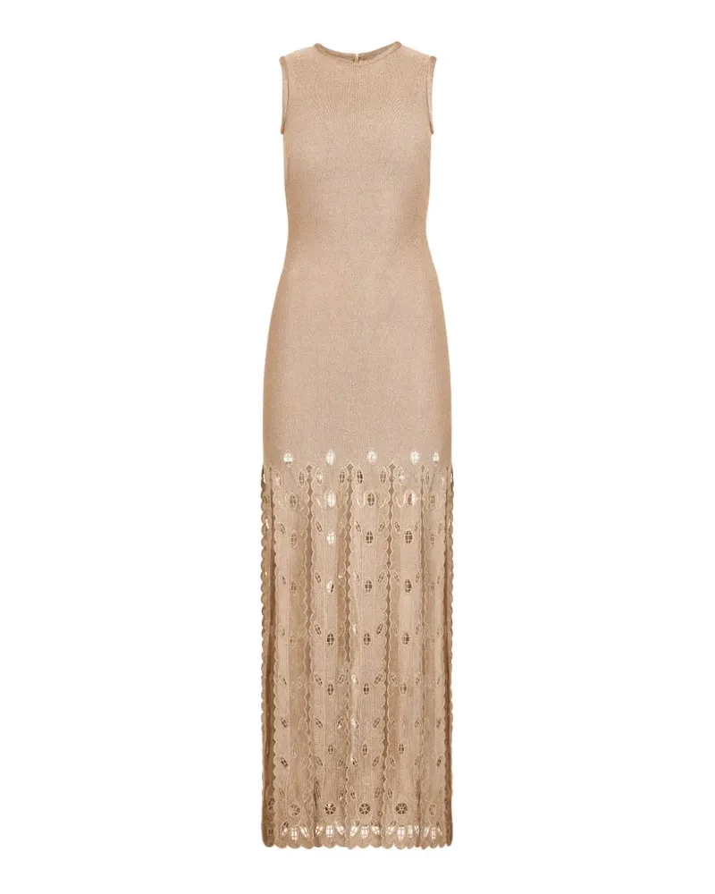 Oscar de la Renta Pineapple Jerseykleid im Metallic-Look mit Fransen - Nude Nude