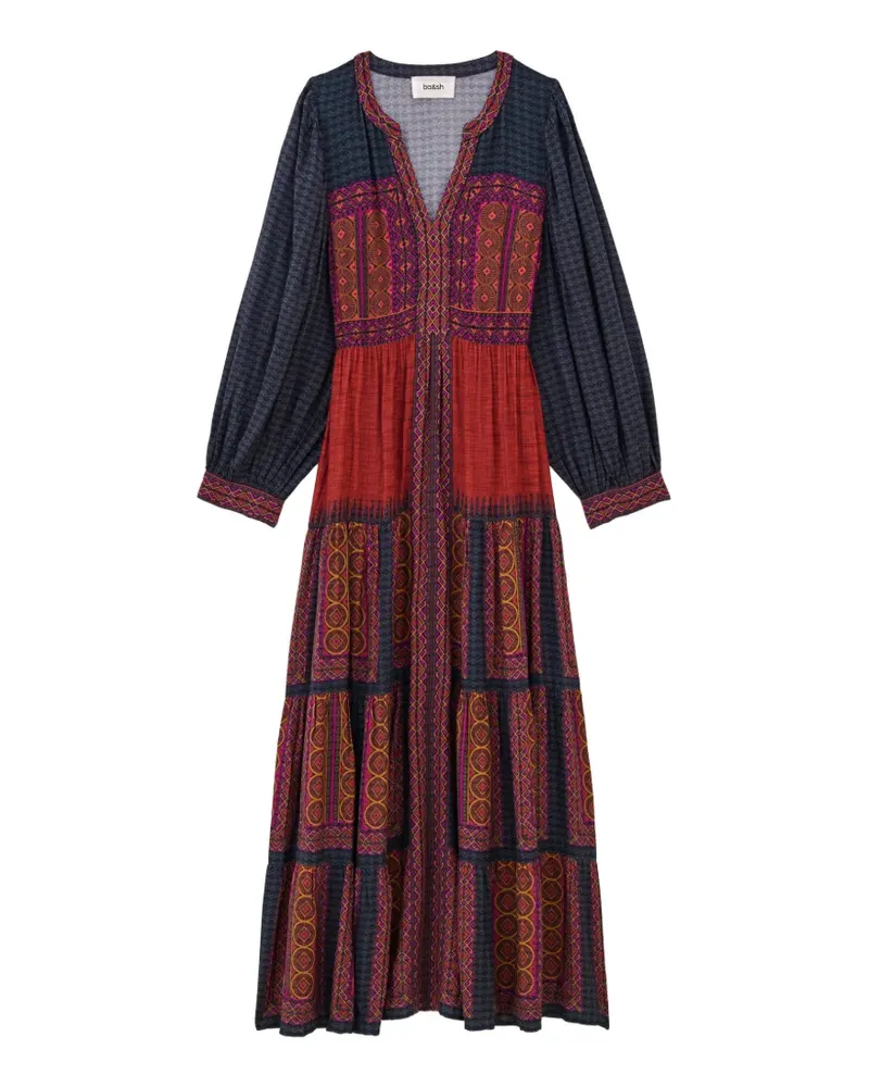 ba&sh Gestuftes Olly Midikleid mit Print - Rot Rot