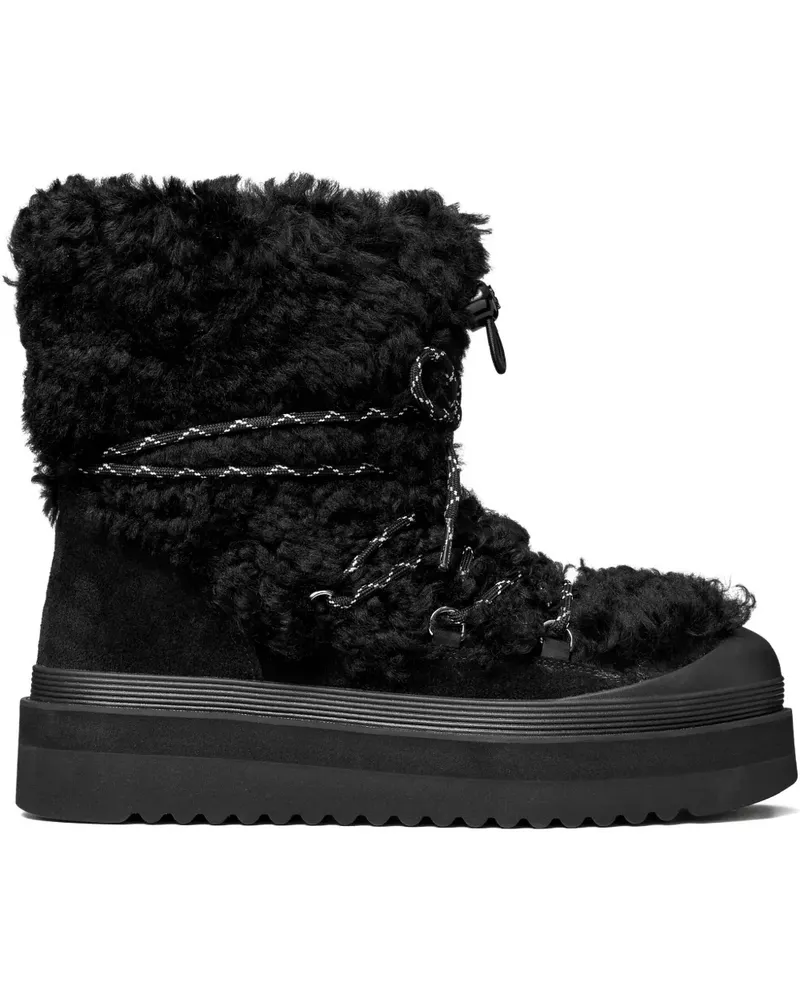 Tory Burch Melierte Schnürstiefel mit Shearling 40mm - Schwarz Schwarz