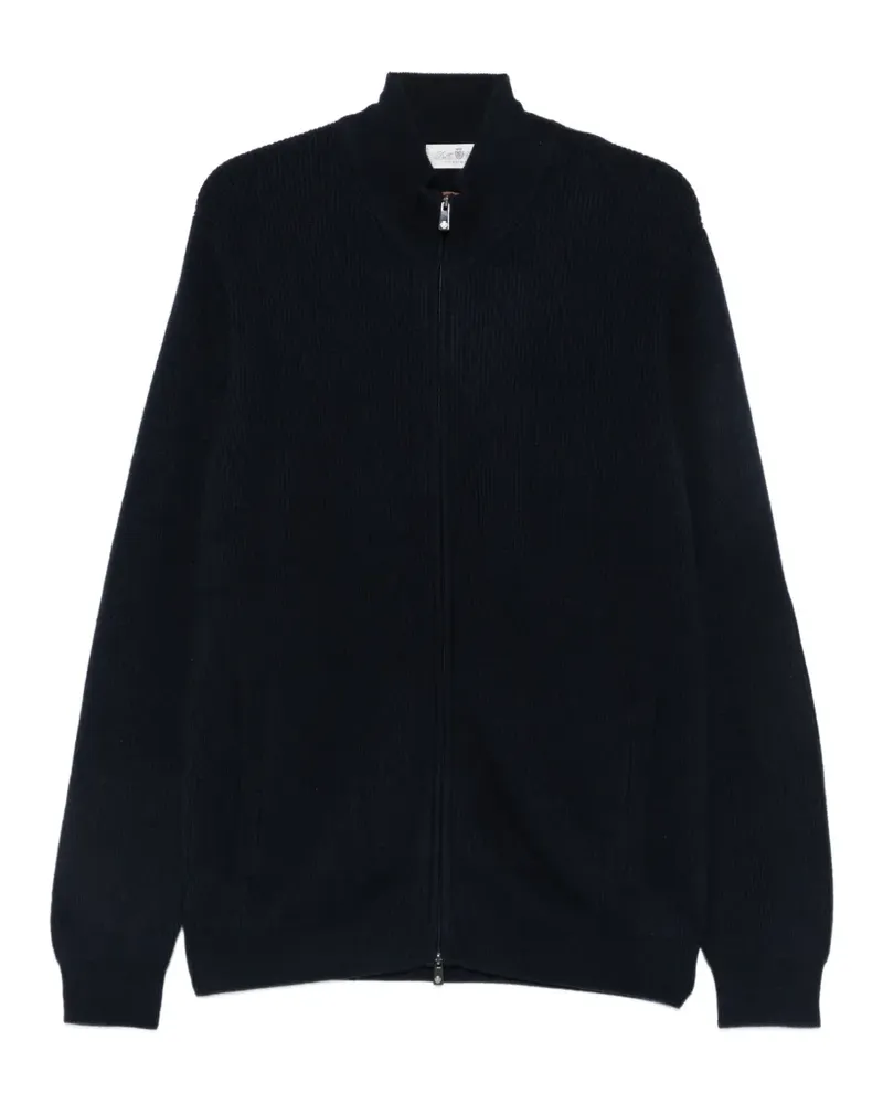 Della Ciana Gerippter Cardigan mit Reißverschluss - Blau Blau