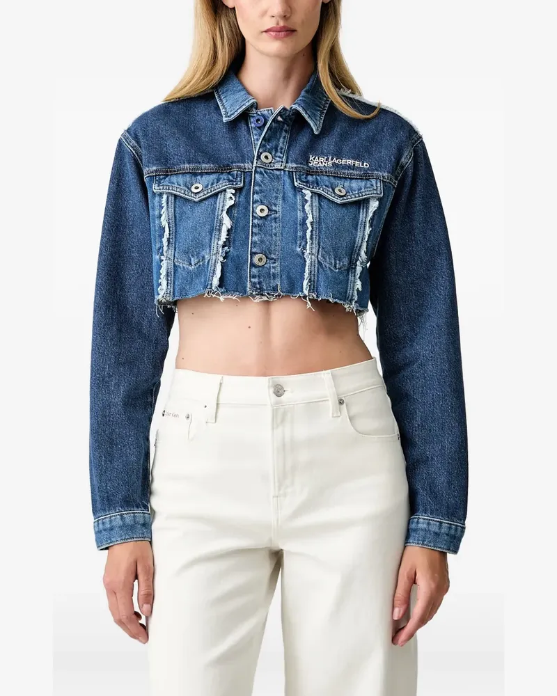 Karl Lagerfeld Cropped-Jeansjacke mit ausgefransten Kanten - Blau Blau
