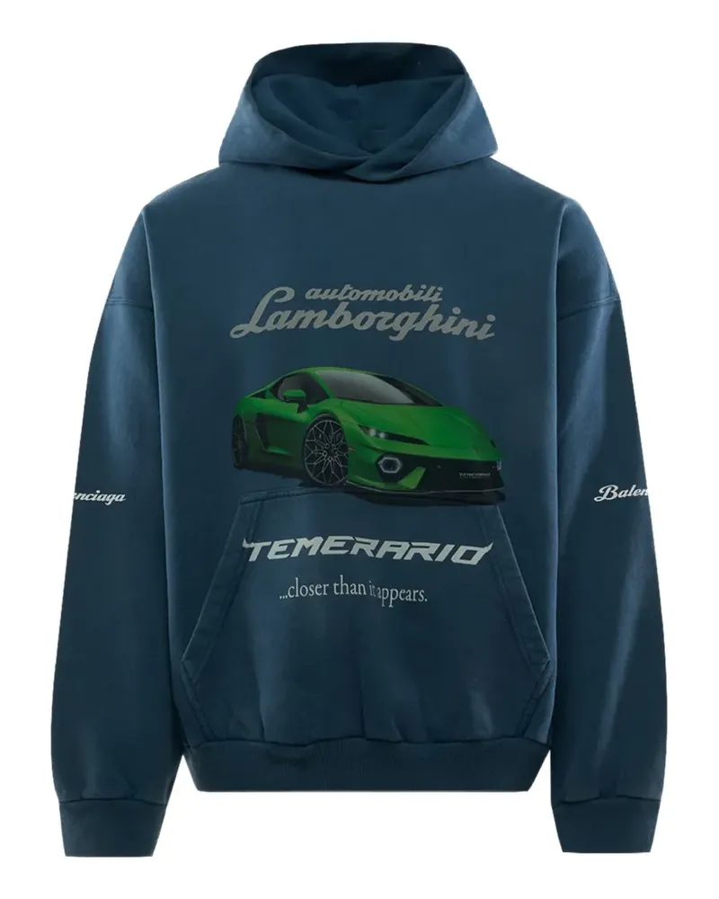 Balenciaga x Automobili Lamborghini Hoodie mit grafischem Print - Blau Blau