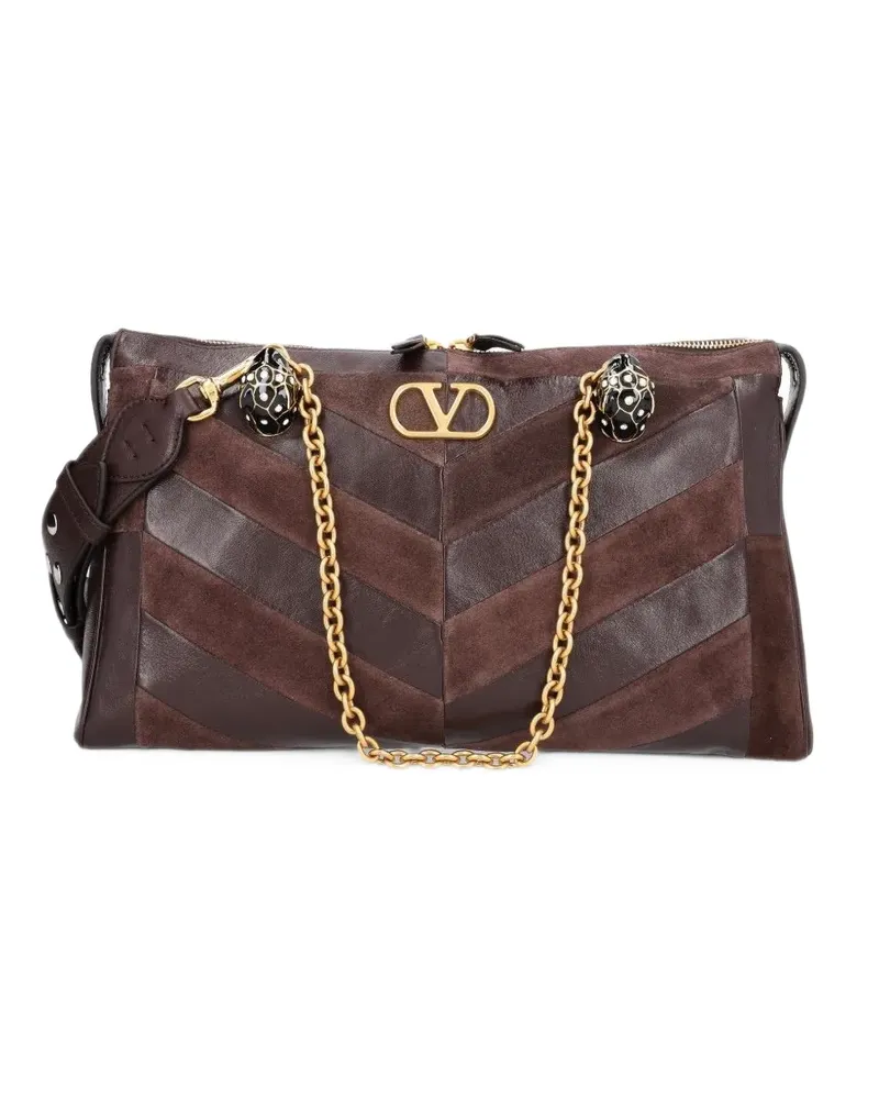 Valentino Garavani Panthea medium shoulder bag in suede and nappa with chevron motif - Braun Braun