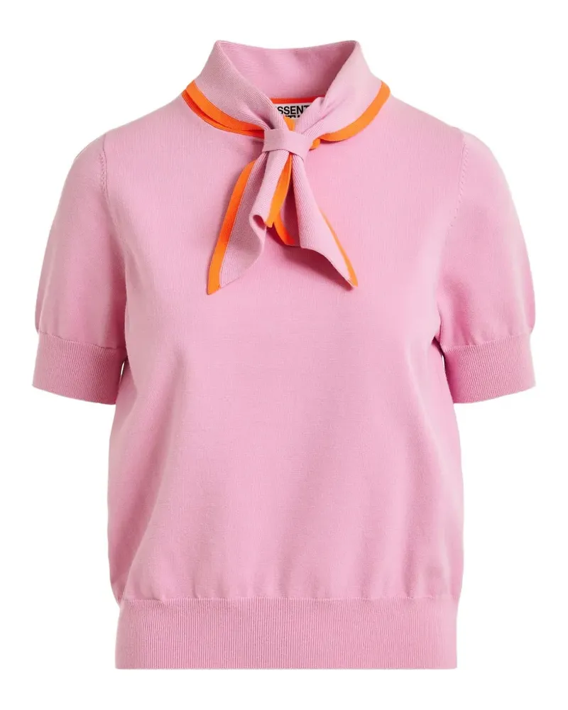 Essentiel contrasting collar fine-knit polo top - Rosa Rosa