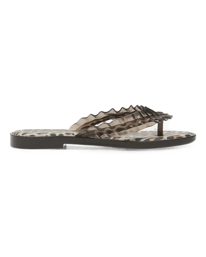 Melissa ruffled leopard-print flip flops - Nude Nude