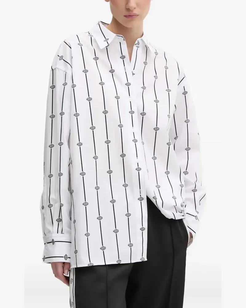 HUGO BOSS monogram-print striped shirt - Weiß Weiß